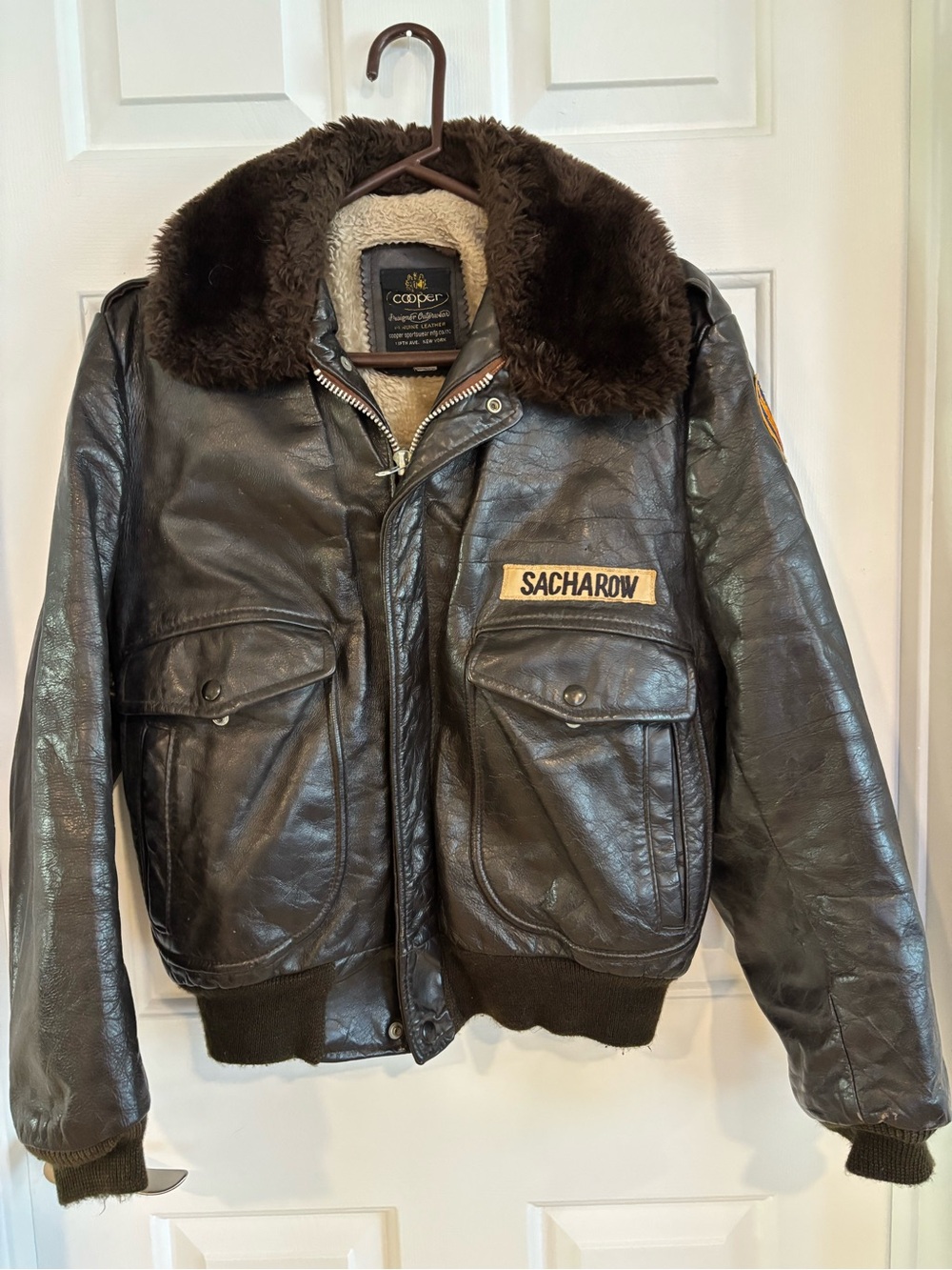 NYC 5th Ave. Cooper Mfg. Size 40 Brown Leather Bomber Jacket Lined